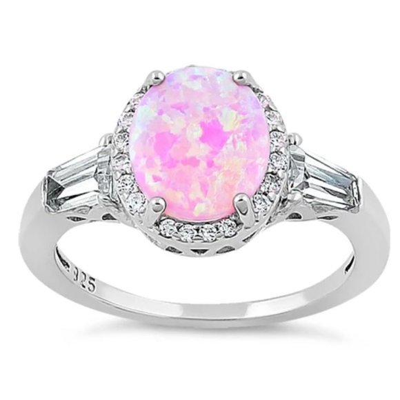 925 STERLING SILVER Lab Created Pink Opal CZ Ring - Picture 15 of 16